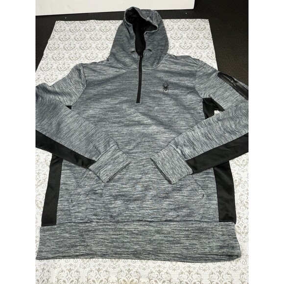 Spyder Sweater Men Med Gray Fleece Hoodie Quarter Zip Performance‎ Outdoors - Picture 1 of 5
